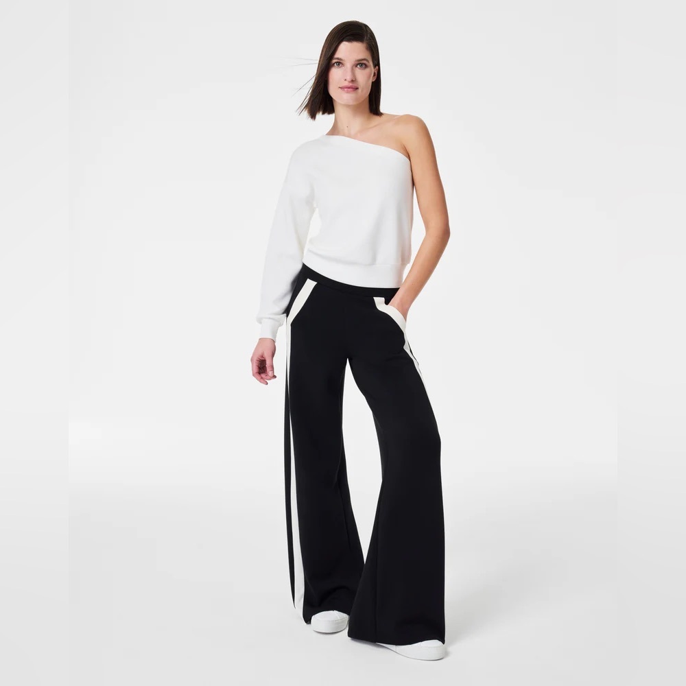 SPANX Black & White Wide-Leg Track Pants